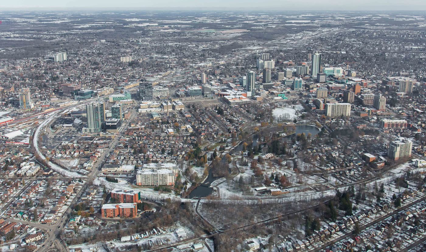 Kitchener, Ontario skyline at dusk